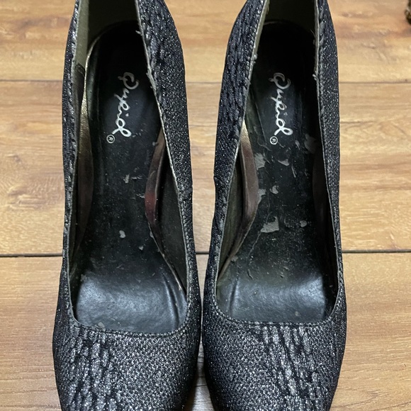 Pewter Gray Black Glitter Lace Almond Toe High Stiletto Heel Platform Pump Qupid - Picture 2 of 8